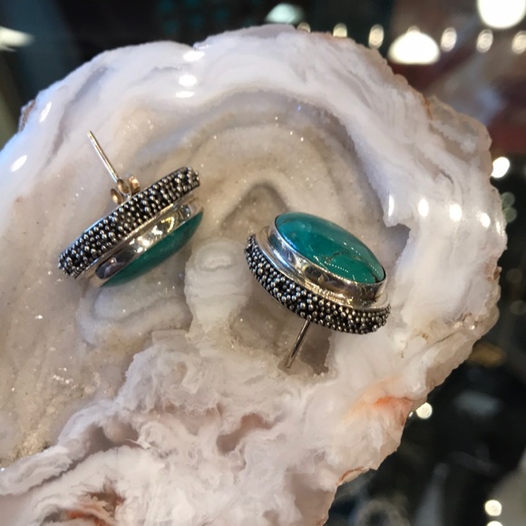 Turquoise and Sterling Silver Stud Earrings - Picture 3 of 3